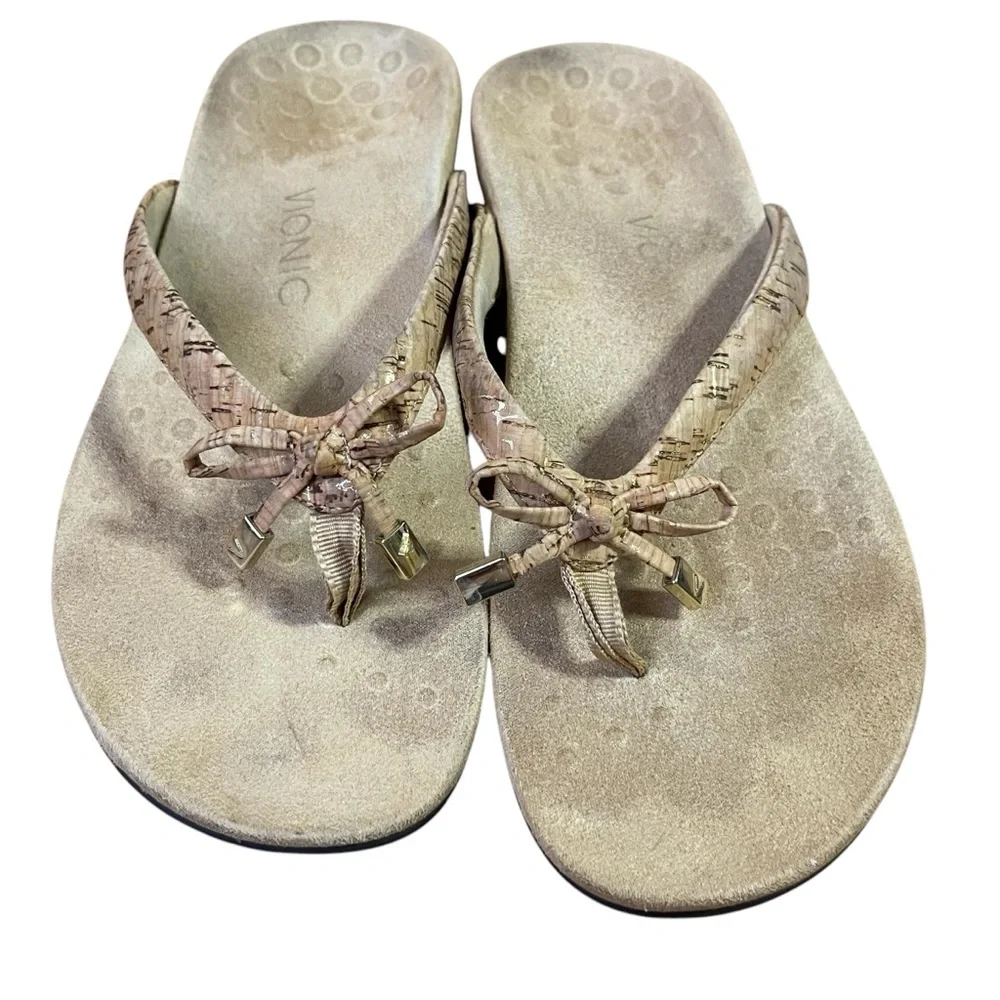 Vionic Tan Sandals with Tassel Bow Detailing Casual Comfort Summer Flipflop - Picture 3 of 3